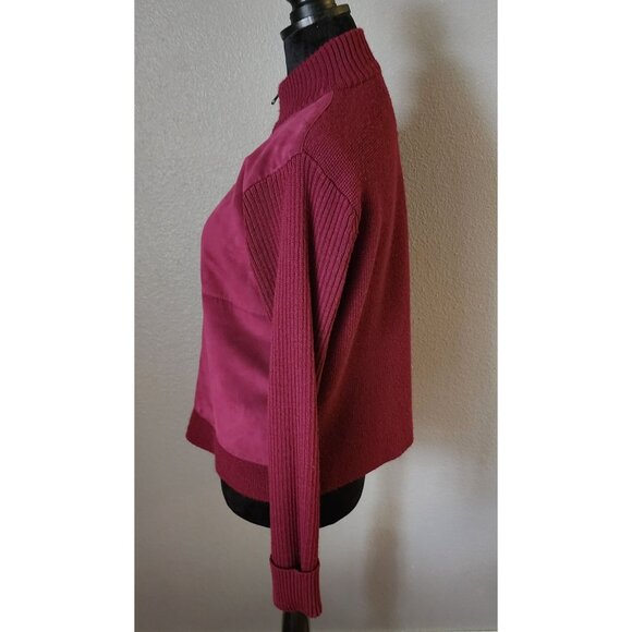 Jaclyn Smith Womens Faux Suede Zip-Up Jacket Knit Sweater Large - Picture 4 of 8